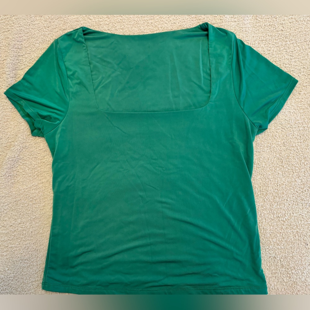 Basic green square neck fitted top